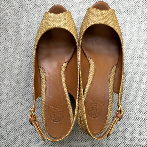 Tory Burch Shoes - Tory Burch Gold Woven Slingback Sandals